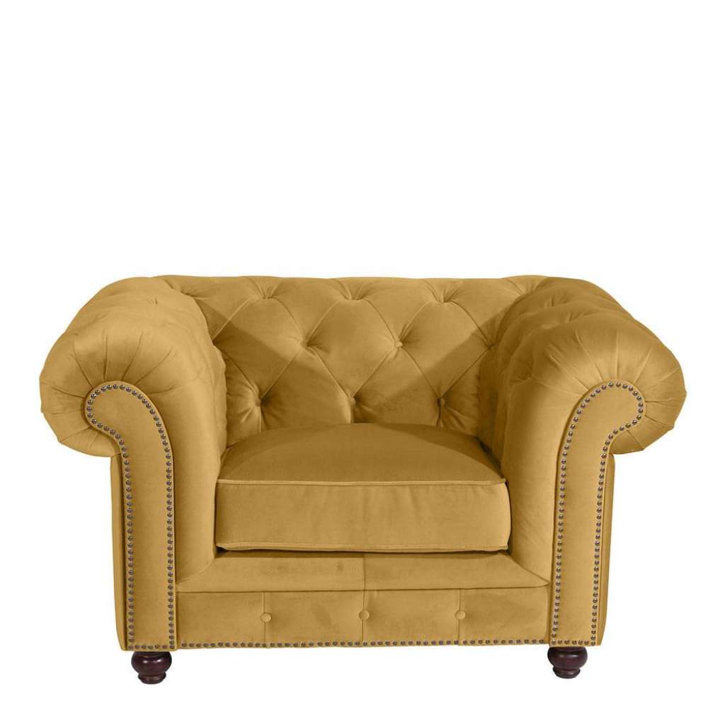 Polstersessel gelb Chesterfield aus Samtvelours 52 cm Sitzhöhe