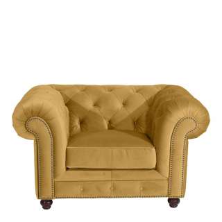 Polstersessel gelb Chesterfield aus Samtvelours 52 cm Sitzhöhe