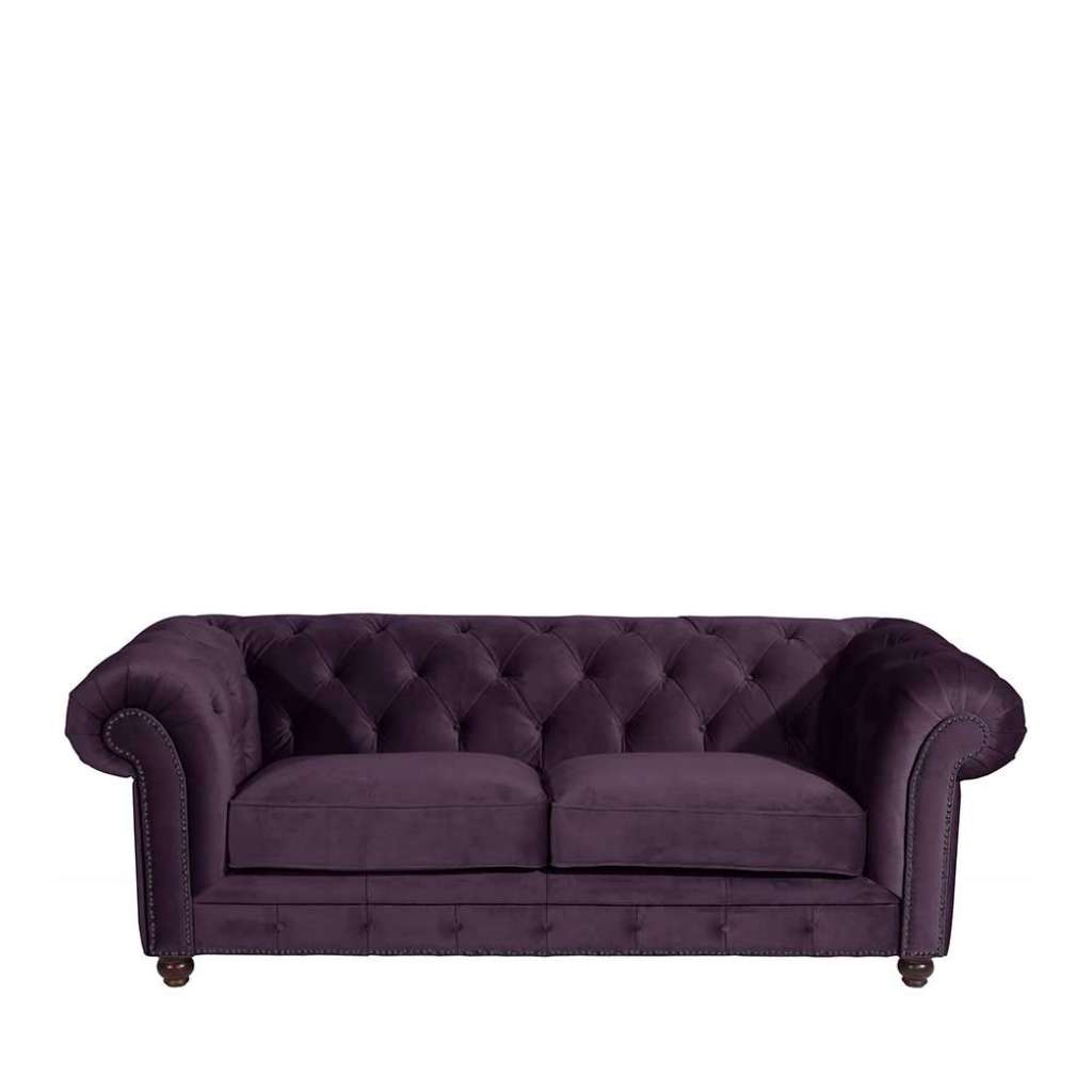 Couch dunkel Lila Samtvelours im Chesterfield Look 216 cm breit