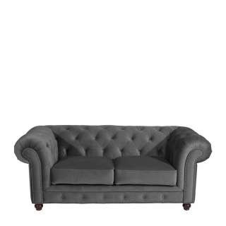 2er Sofa Samtvelours Anthrazit im Chesterfield Look 196 cm breit