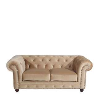 2sitzer Sofa Sandfarben im Chesterfield Look Samtvelours