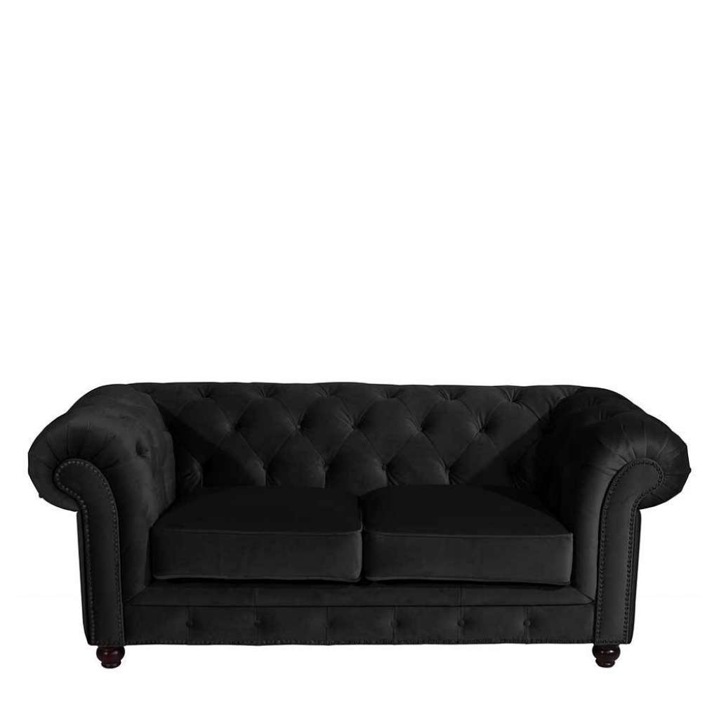 Zweisitzer schwarz Chesterfield aus Samtvelours 196 cm breit