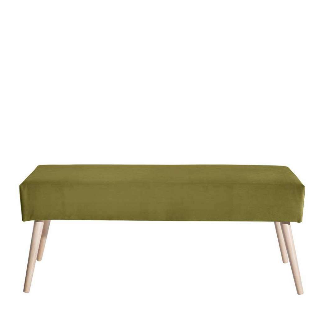Bettbank modern Oliv aus Samtvelours und Buche 48 cm Sitzhöhe