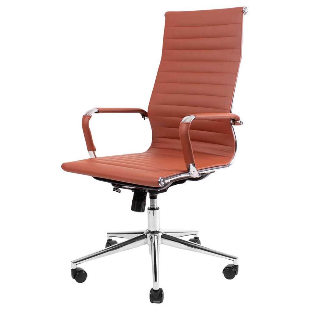 Schreibtischstuhl Hochlehner in Cognac Braun Chromfarben
