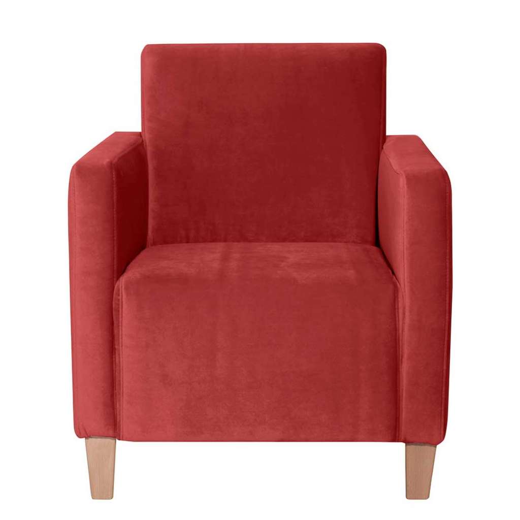 Einzelsessel modern in Ziegel Rot und Buche Samtvelours