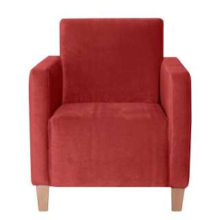 Einzelsessel modern in Ziegel Rot und Buche Samtvelours