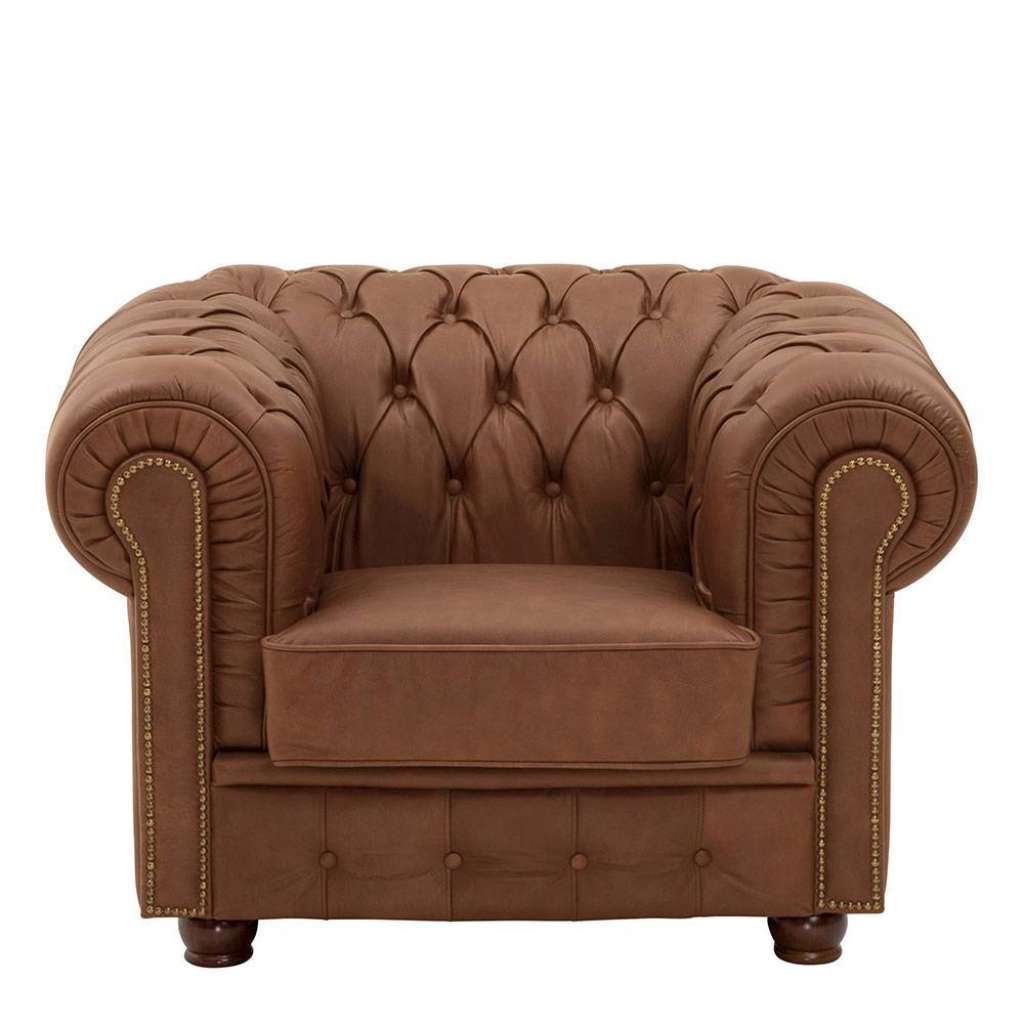 Club Sessel Echtleder im Chesterfield Look Cognac Braun