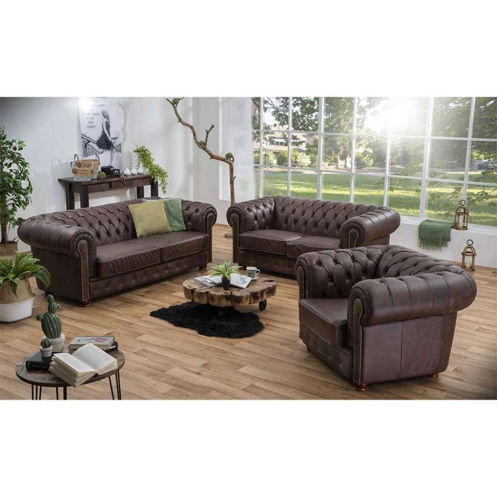 Polstermöbel Leder Chesterfield in Braun 74 cm hoch (dreiteilig)