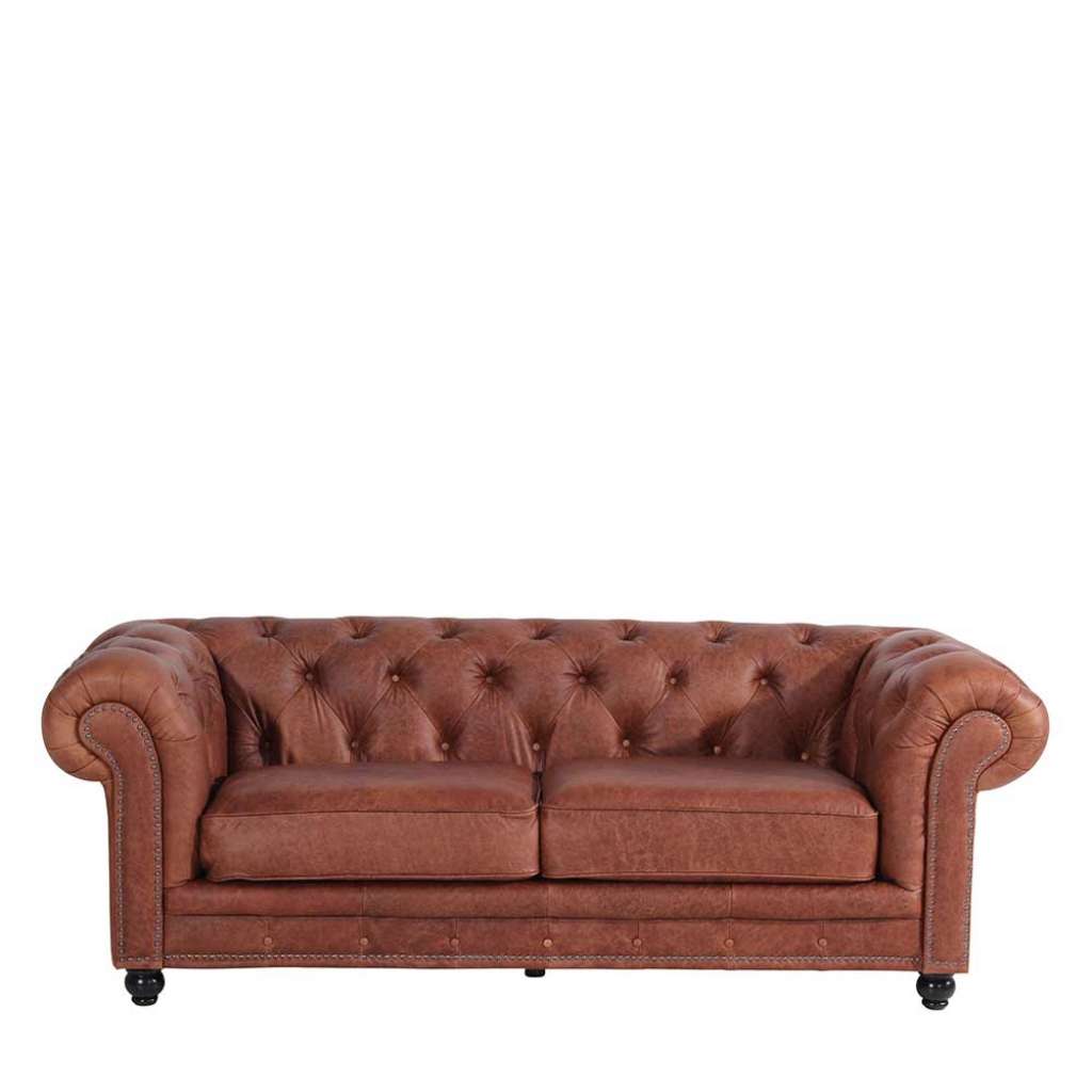 Leder Wohnzimmercouch in Cognac Braun Chesterfield Look