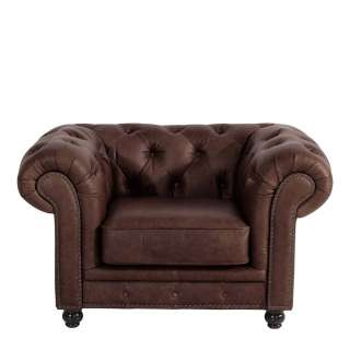 Clubsessel Leder braun im Chesterfield Look 135 cm breit
