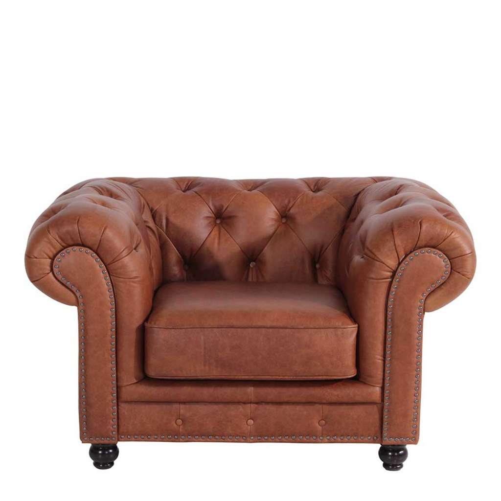 Sessel Leder Cognac im Chesterfield Look 52 cm Sitzhöhe