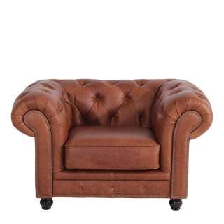 Sessel Leder Cognac im Chesterfield Look 52 cm Sitzhöhe