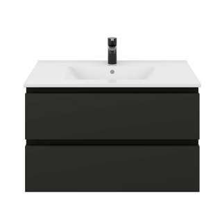 Schwarzer Unterbeckenschrank mit einem Einlasswaschbecken Made in Germany