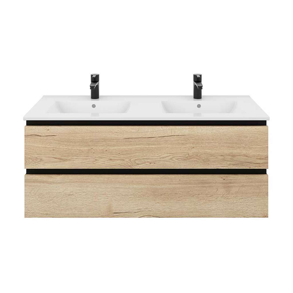 Waschtischschrank mit Becken für 2 Personen Eichefarben und Schwarz