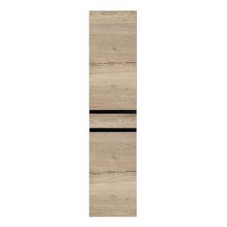 Hoher Badseitenschrank in Eichefarben und Schwarz die Wandmontage