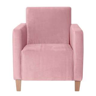 Rosa Samt Sessel in modernem Design Vierfußgestell aus Holz