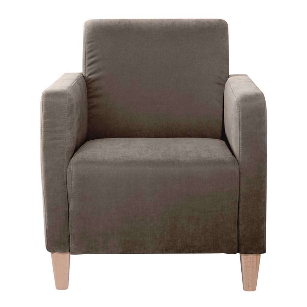 Lounge Polstersessel in Beigegrau und Buche Armlehnen