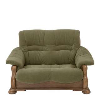 Zweier Sofa Eiche rustikal mit Flockstoff Bezug in Oliv Made in Germany