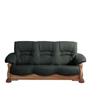 Leder Sofa Dreisitzer in Dunkelgrün und Eiche rustikal Made in Germany