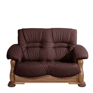 Made in Germany Ledersofa in Eiche rustikal und Bordeaux 148 cm breit