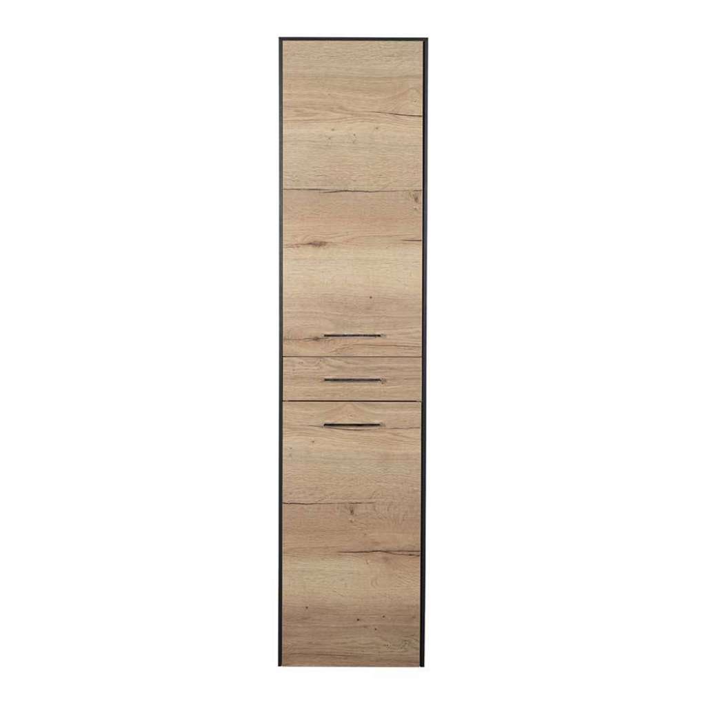Hochschrank Bad Wandmontage in Eichefarben & Anthrazit Soft Close