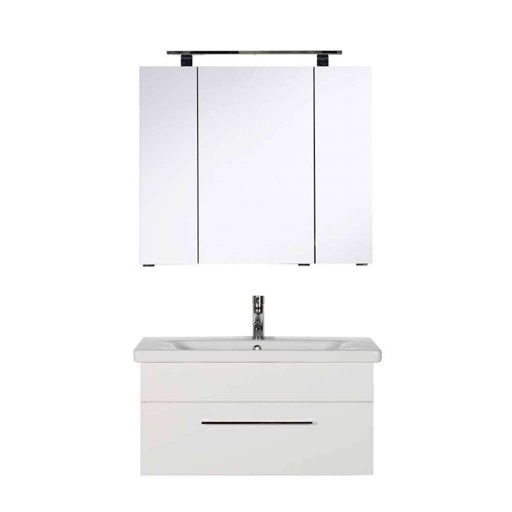 Waschplatz Set weiss montiert in modernem Design Made in Germany (zweiteilig)