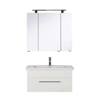 Waschplatz Set weiss montiert in modernem Design Made in Germany (zweiteilig)