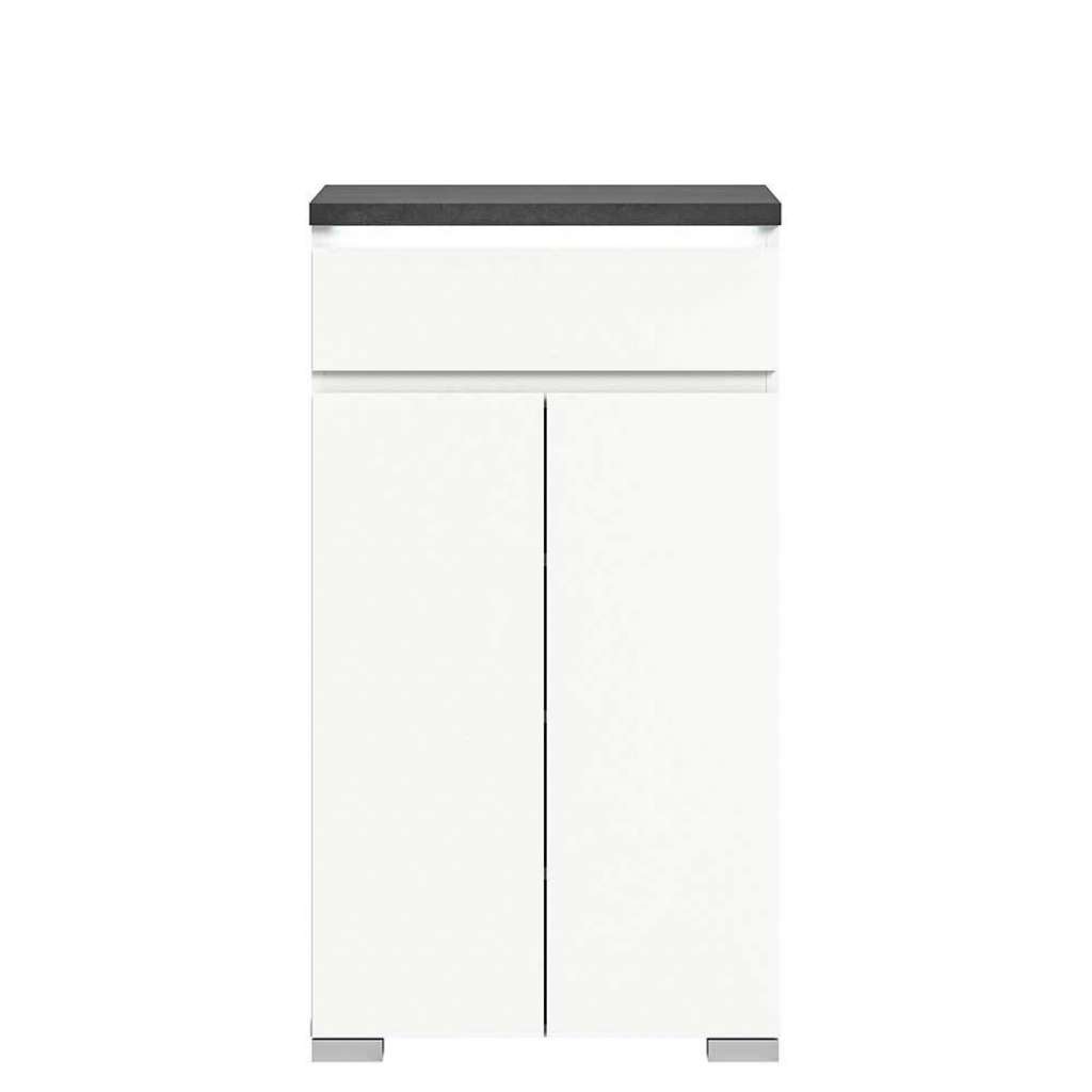 Flur Schuhschrank modern in Weiß und Dunkelgrau einer Schublade