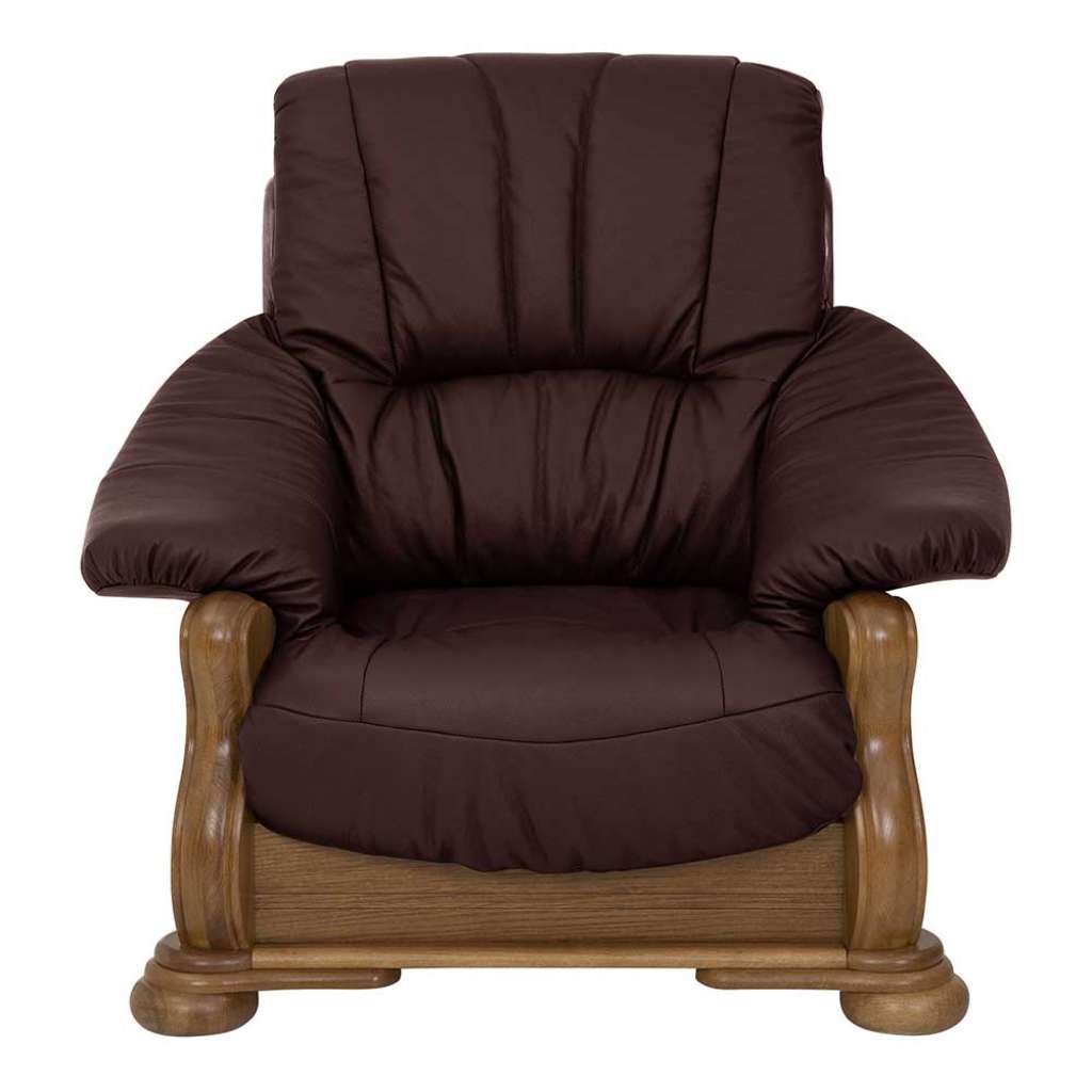Sessel Eiche rustikal Leder in Bordeaux 104 cm breit - 95 cm tief