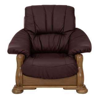 Sessel Eiche rustikal Leder in Bordeaux 104 cm breit - 95 cm tief
