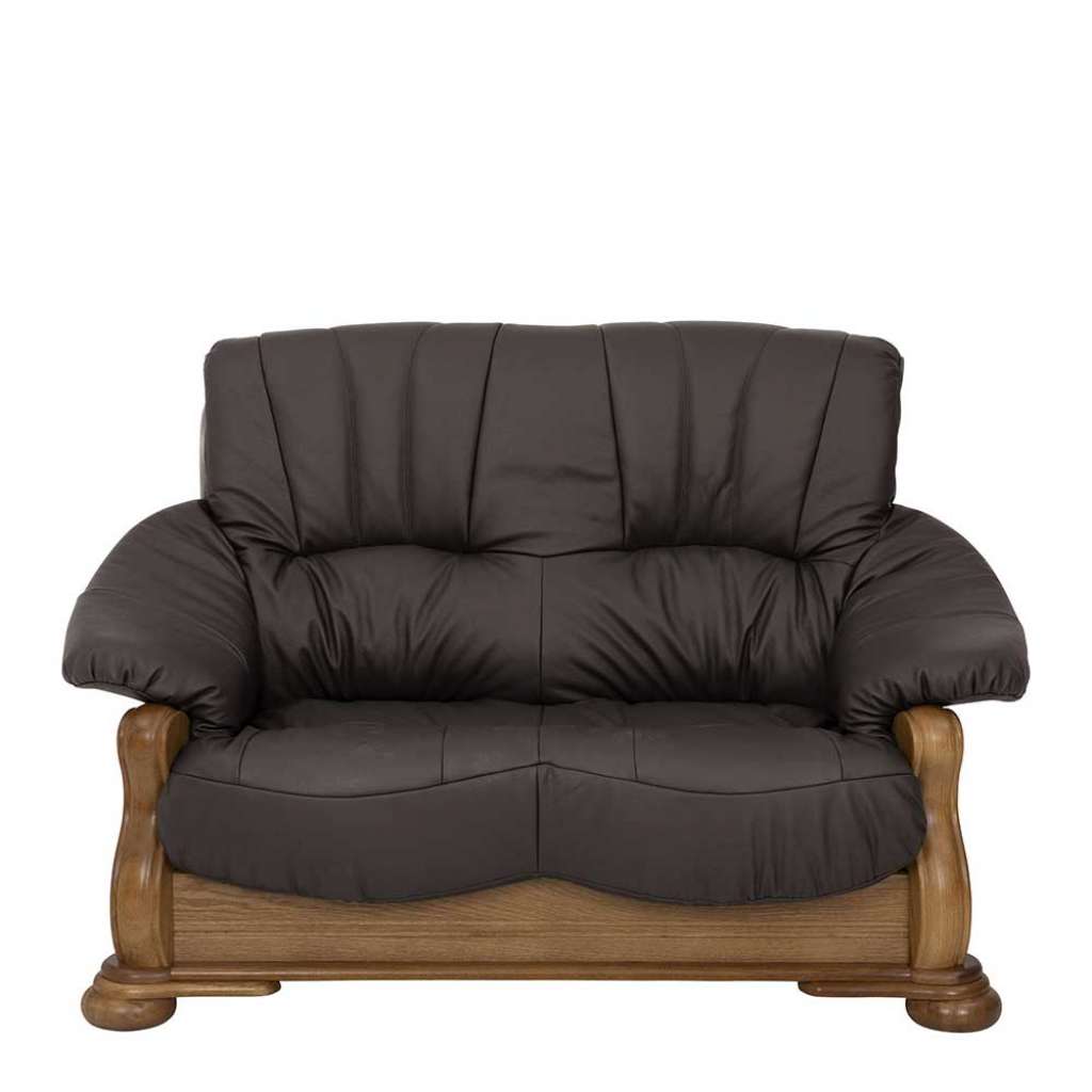 Leder Couch mit Holzgestell in Eiche rustikal P43 Braun