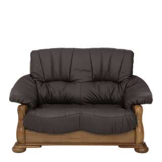 Leder Couch mit Holzgestell in Eiche rustikal P43 Braun
