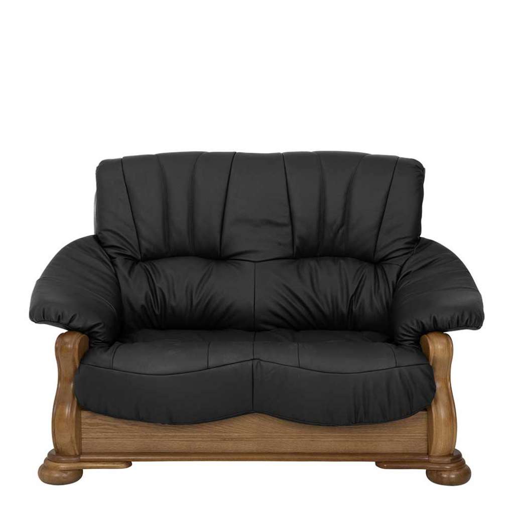 Zweisitzer Leder Sofa in Eiche rustikal und Schwarz Made in Germany