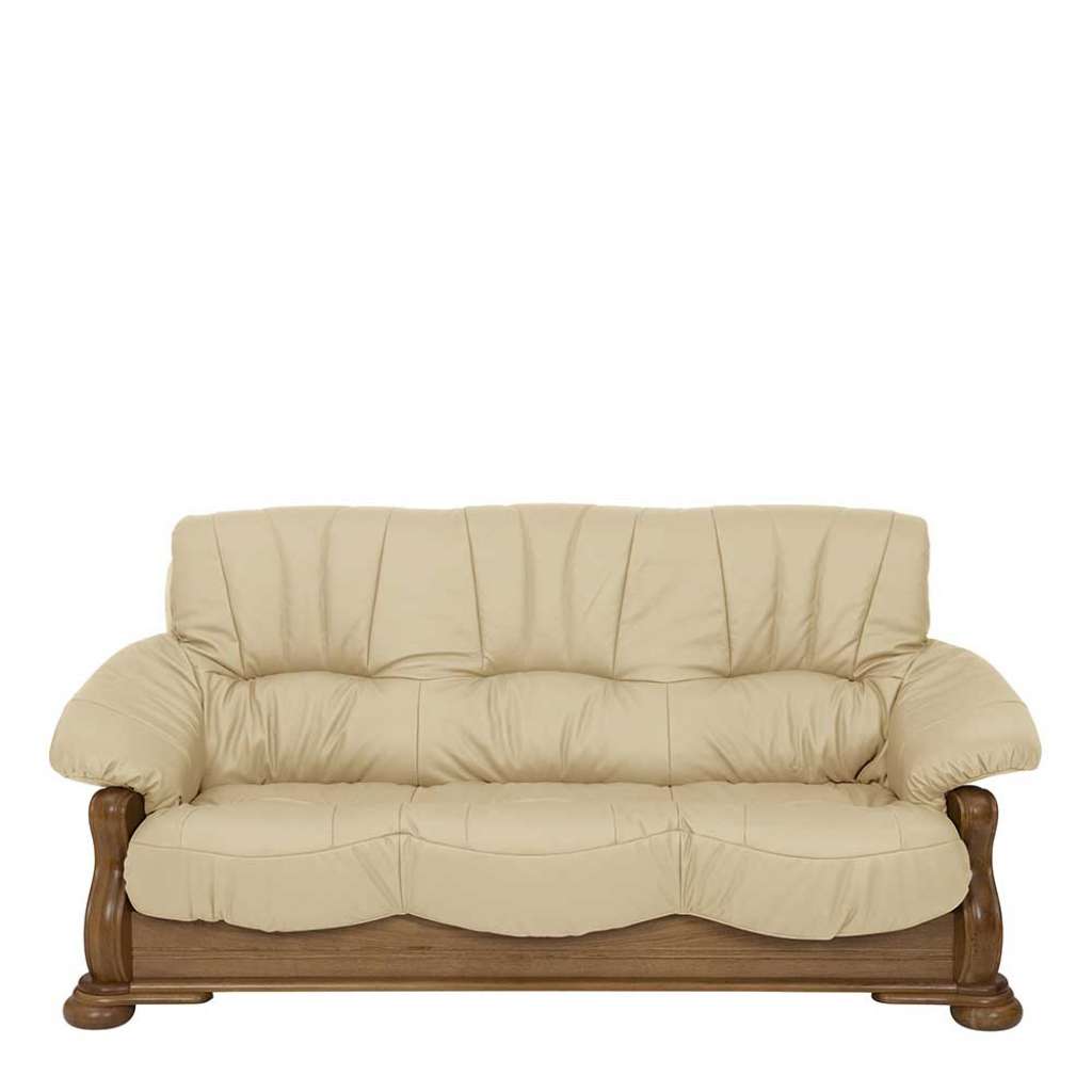 Ledersofa Beige Eiche rustikal im Landhausstil Made in Germany
