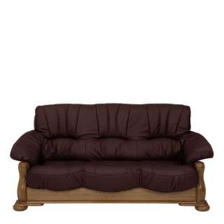 Sofa Eiche Leder Bordeaux im rustikalen Stil 205 cm breit