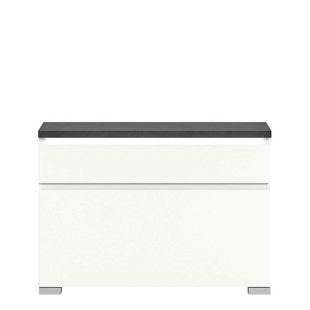 Niedriger Schuhschrank in Weiß und Dunkelgrau einer Schuhwalze