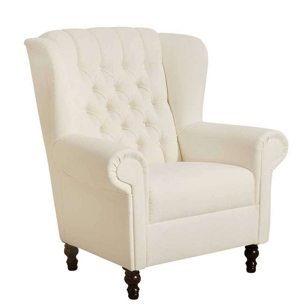 Kaminsessel in Cremeweiß Flachgewebe Chesterfield Look