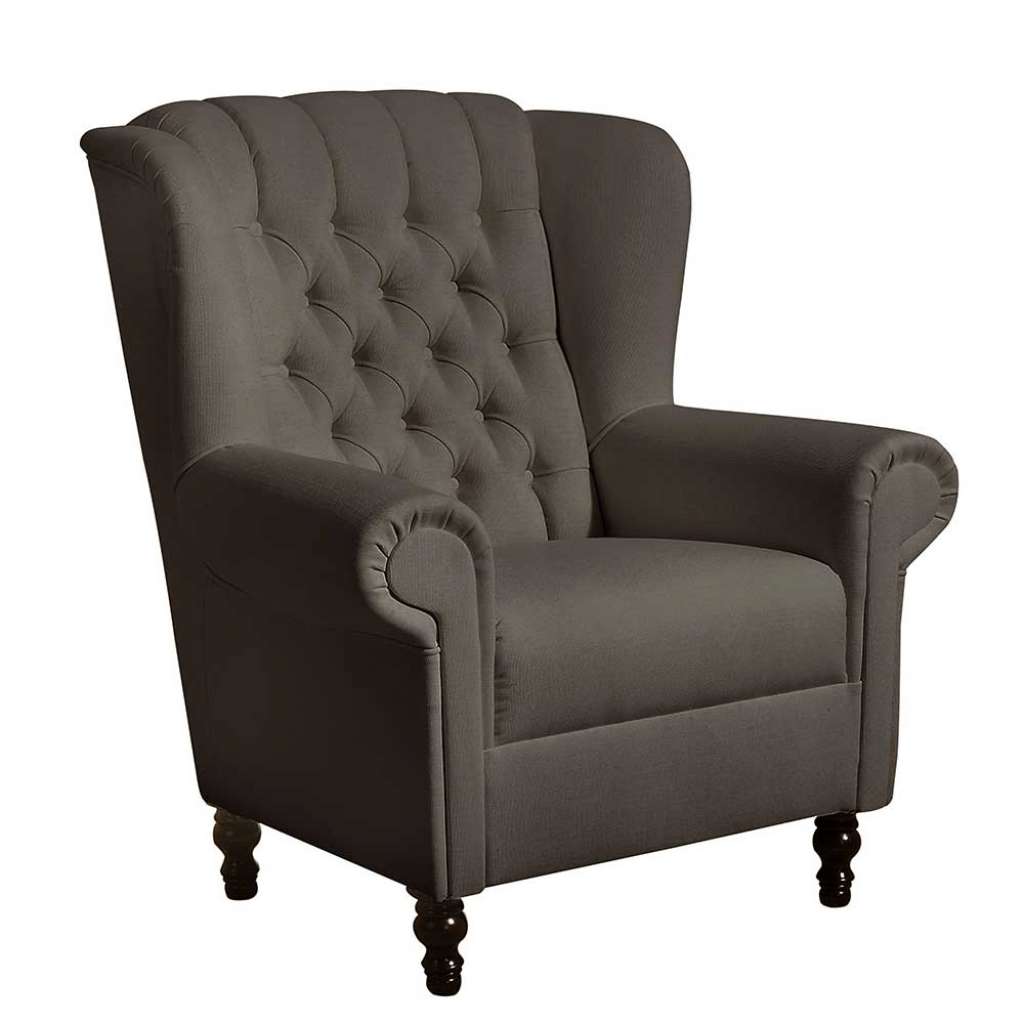 Wohnzimmer Sessel in Dunkelbraun Flachgewebe Chesterfield Look