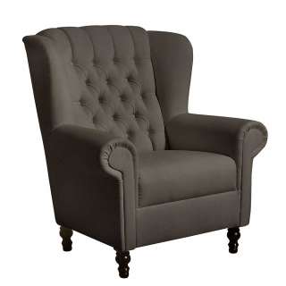 Wohnzimmer Sessel in Dunkelbraun Flachgewebe Chesterfield Look