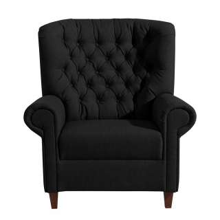 Schwarzer Wohnzimmer Sessel mit Armlehnen Chesterfield Look