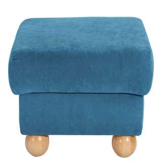 Sessel Beistellhocker im Landhausstil Velours Petrol und Buchenholz