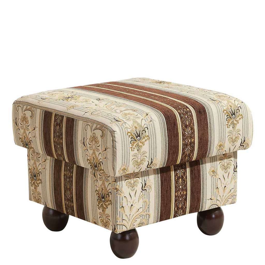 Landhaus Polster Hocker aus Chenillegewebe Beige Braun mit Streifenmuster