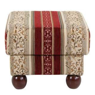 Landhaus Polsterhocker aus Chenillegewebe Rot Beige gemustert