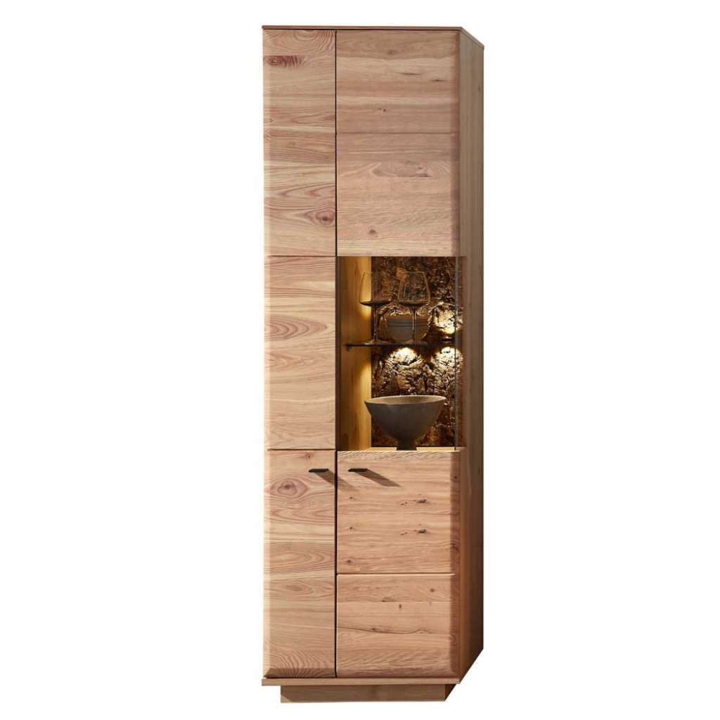 Schrank Vitrine teilmassiv 60 cm breit und 204 cm hoch Metallgriffen