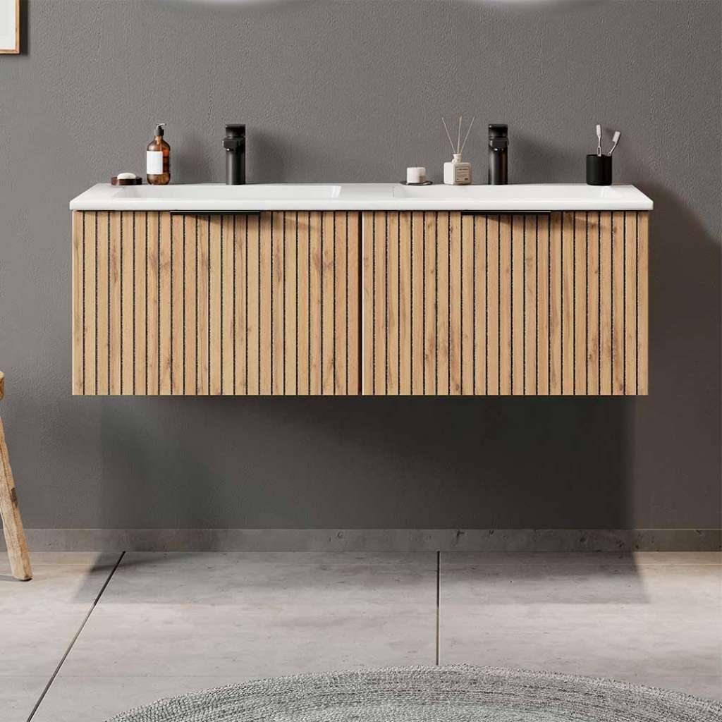 Waschbeckenschrank hängend mit zwei Soft Close Schubladen 120 cm breit