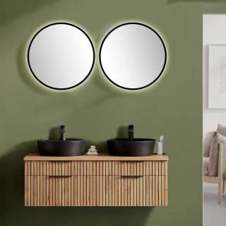 Badmöbel Set 3-teilig modern in Wildeichefarben Schwarz (dreiteilig)