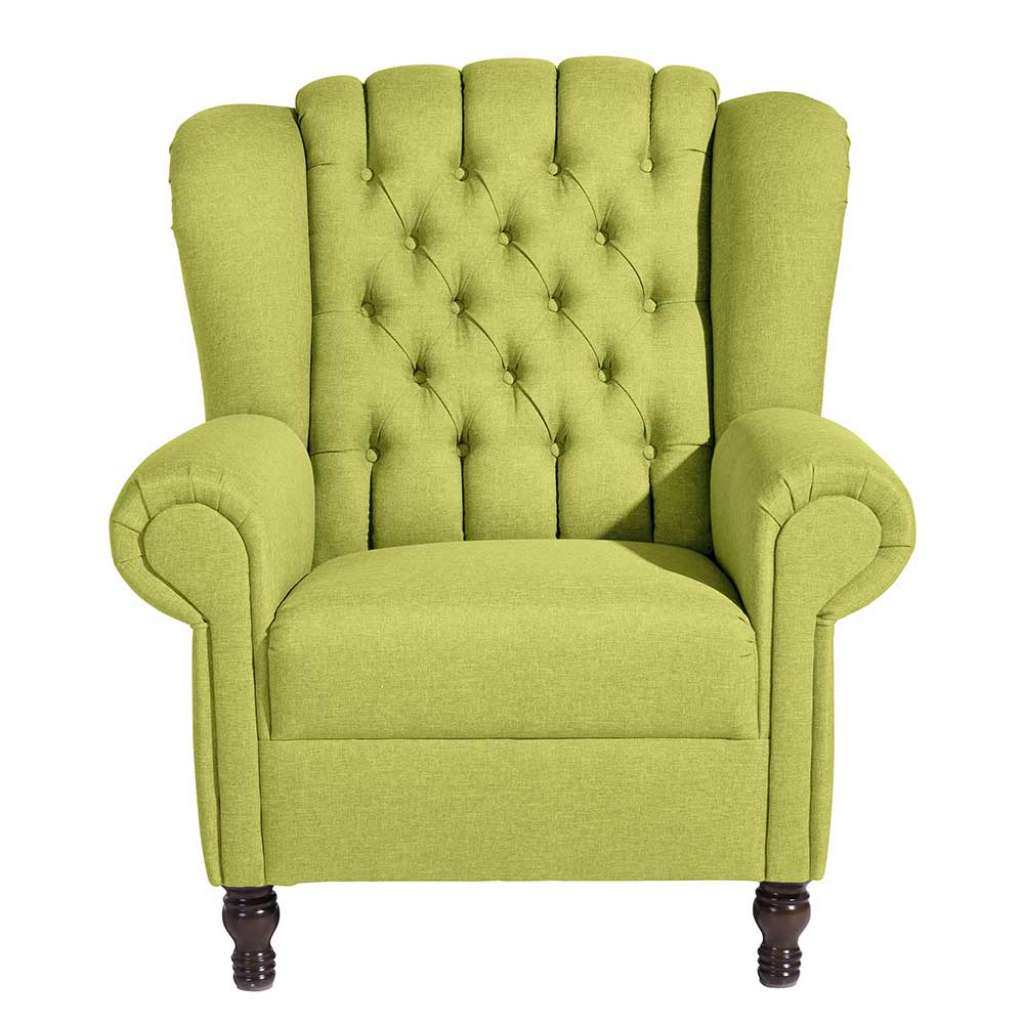 TV Sessel Chesterfield in Gelbgrün Federkern Polsterung