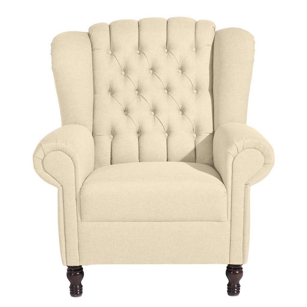 Sessel Beige im Chesterfield Look Vierfußgestell in Nussbaumfarben