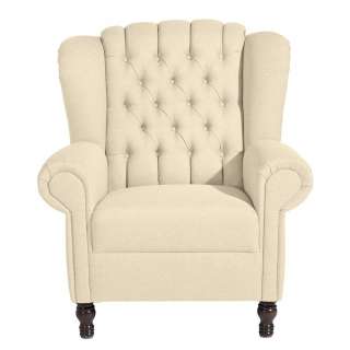 Sessel Beige im Chesterfield Look Vierfußgestell in Nussbaumfarben