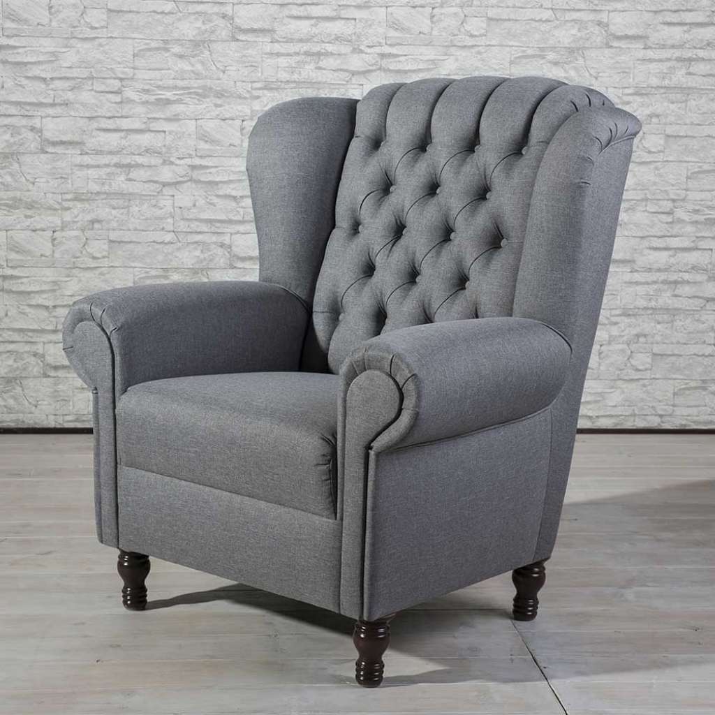 Chesterfield Einzelsessel aus Flachgewebe Federkern Polsterung